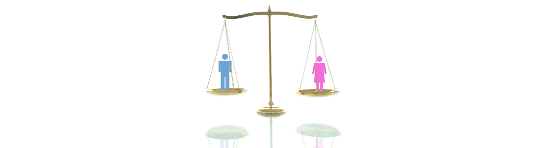 Male and female figures on scale